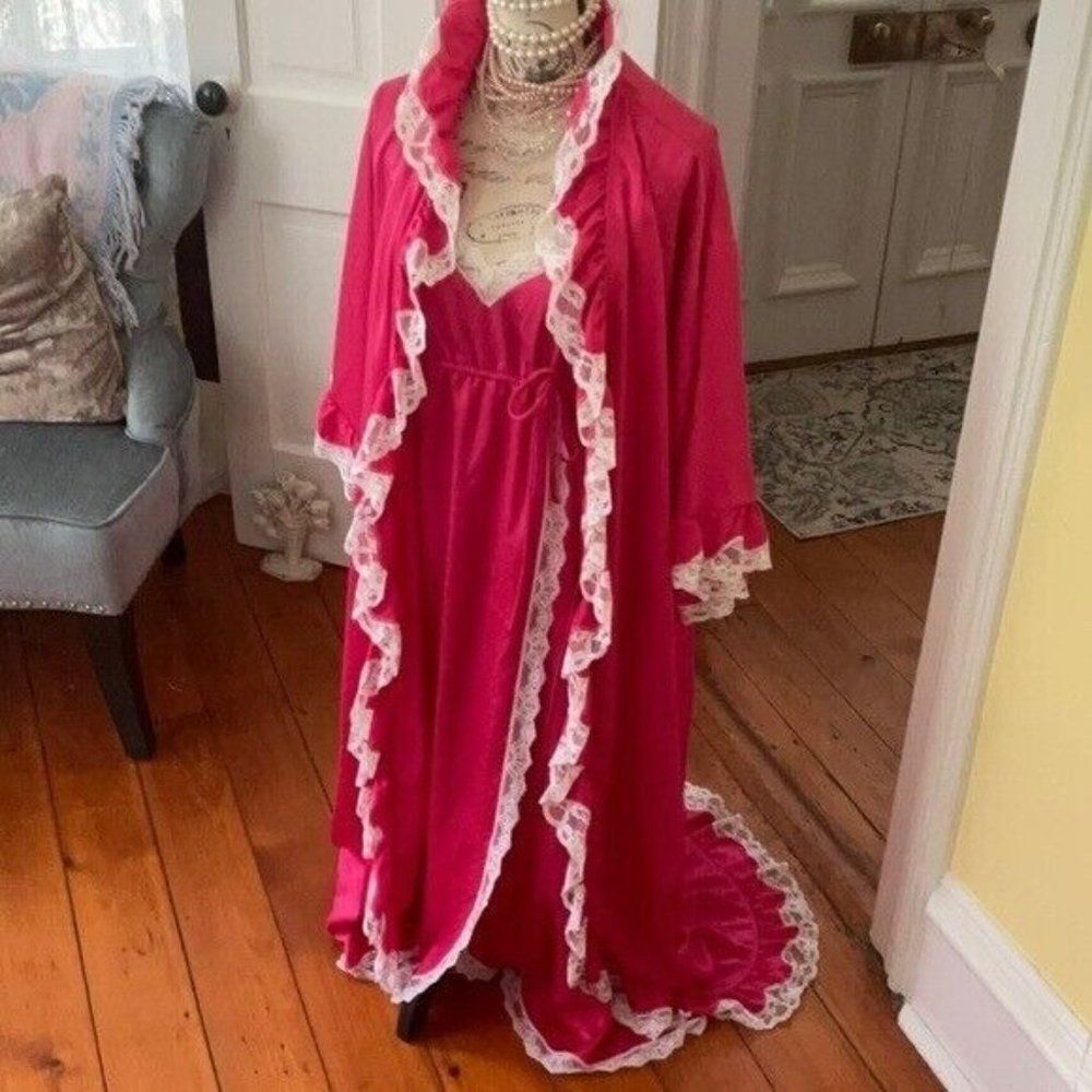 💝⭐️💝VTG Givenchy 2pc SET PARIS Pink Sultry Lace Nightgown * Robe💝⭐️💝 - Picture 7 of 16